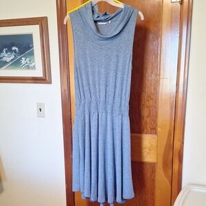Soft Surroundings Gray Blue Pleated Cowl Neck Midi Sundress